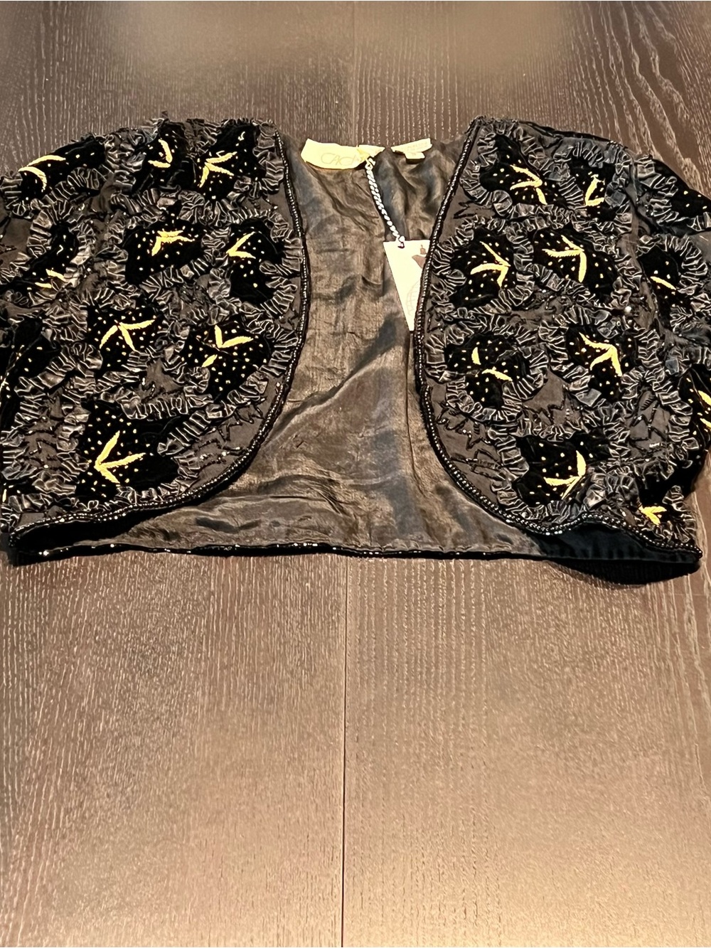 Vintage Black Embellished Cropped Bolero with Gold Accents